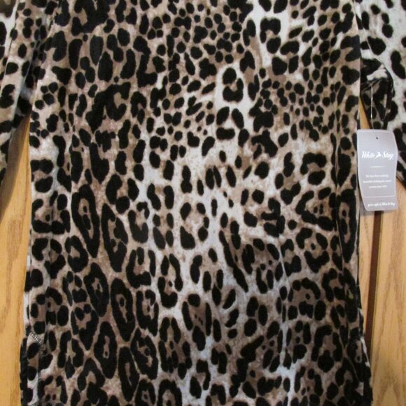 WHITE STAG WOMEN'S SZ S (4-6) TOP VELOUR BROWN LEOPARD ANIMAL PRINT LS TUNIC NWT - Picture 2 of 9